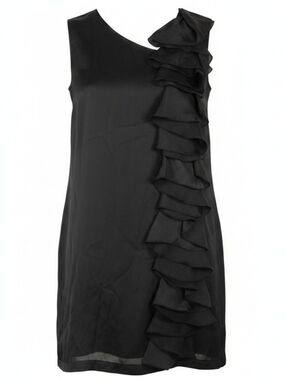 GO INTERNATIONAL | Classic Black Sleeveless Shift Cocktail Dress Ruffle LBD | S‎